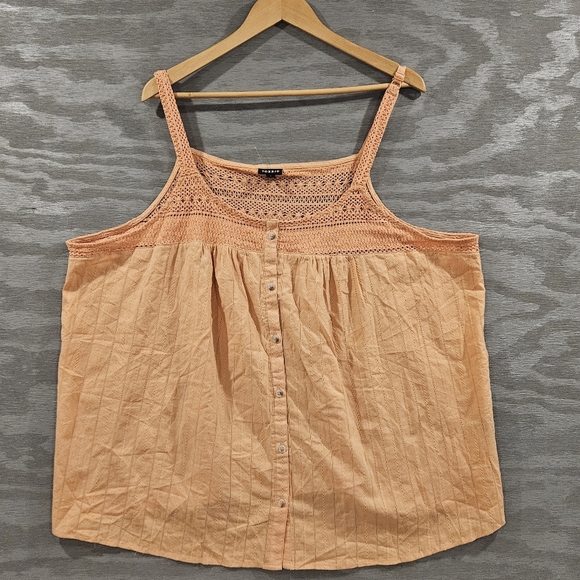 Torrid SZ 3 Peach Cotton Button Up Embroidered Crochet Tank Boxy Loose Fit - Picture 2 of 14
